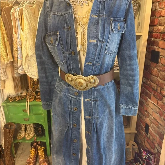 Ralph Lauren Blue Button-Front Maxi Denim Dress - Picture 4 of 16